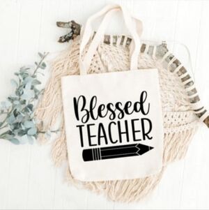 Custom Natural Canvas Teacher Tote Blessed Teacher